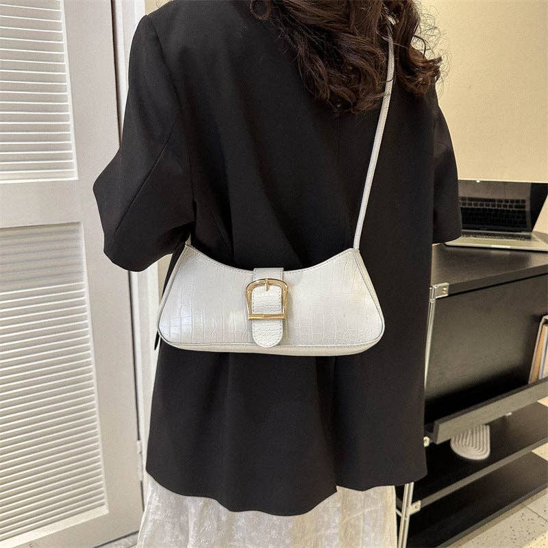 Stylish White PU Shoulder Bag for Women - Cream