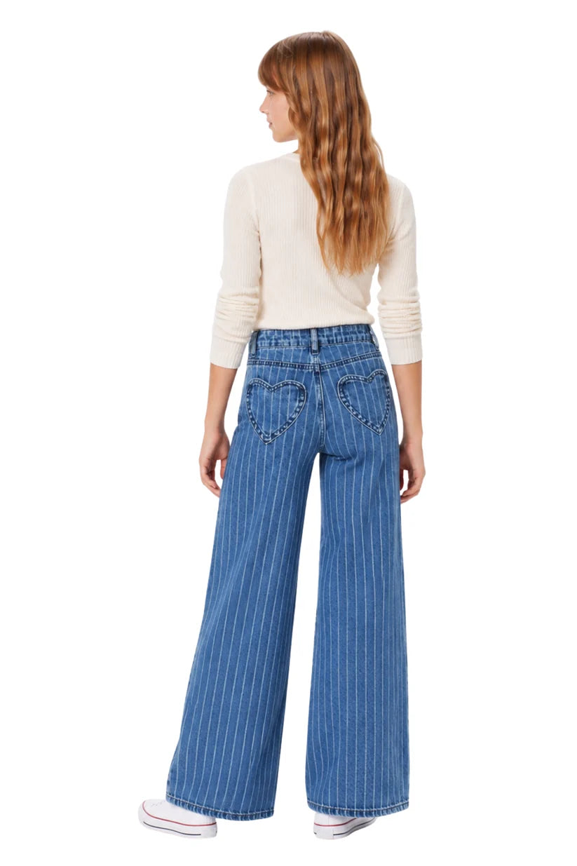 Heart Patch Pocket Wide Leg Jeans