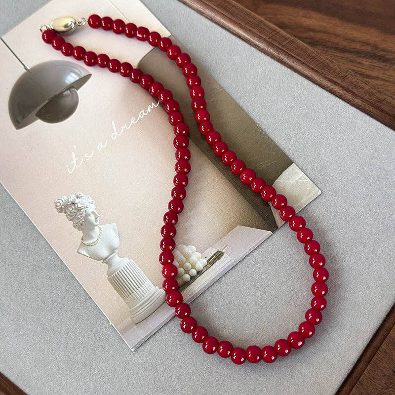 Vintage Style Glass Bead Necklace with Geometric Design - 26194A 6mm Nechlace