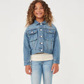 Girls Cargo Pocket Washed Denim Jacket - Mid Denim by Hayden LA