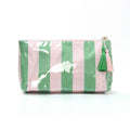 Striped Colorblock Large Cosmetic Bag Polyester Lined - Green And Pink (Small)