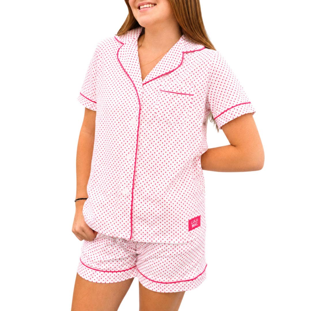 Women's Lulu Mac Pajama Set - White with Pink Dots