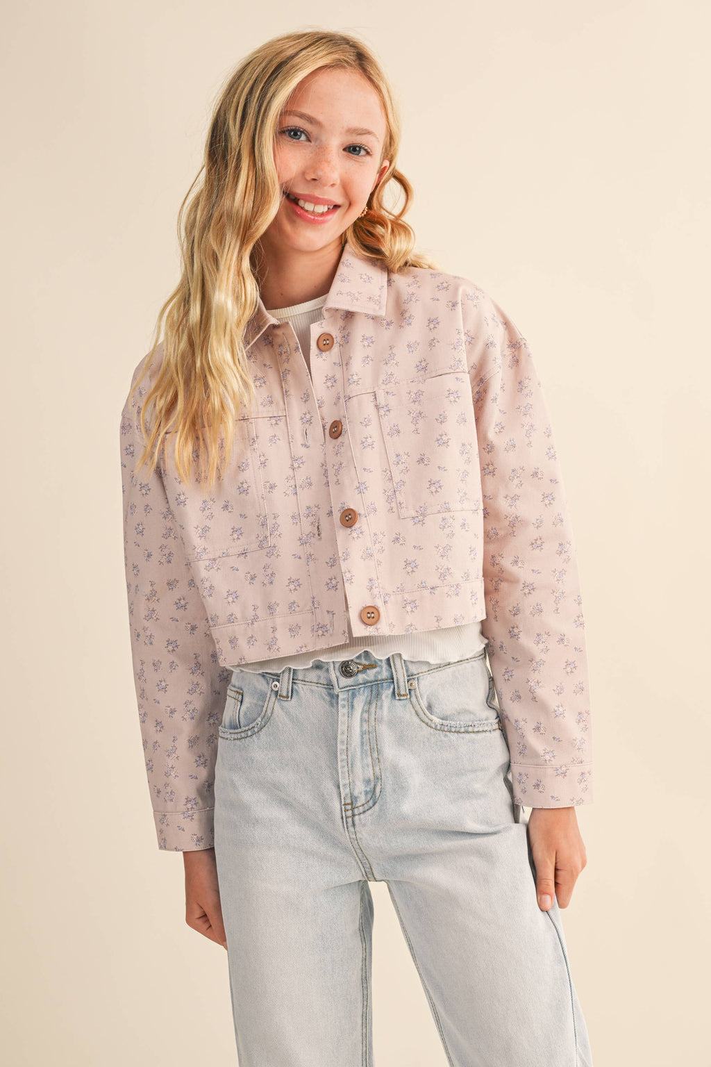 Girls Cropped Jacket - Lilac Floral by heart and arrow