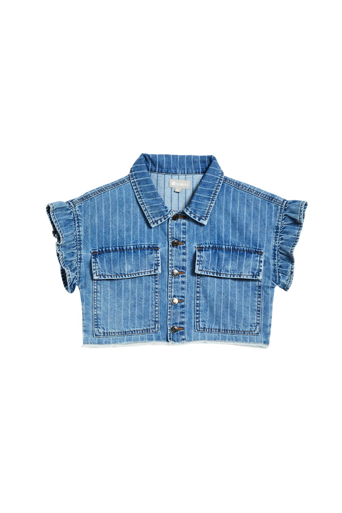 Ruffle Sleeve Crop Top Denim
