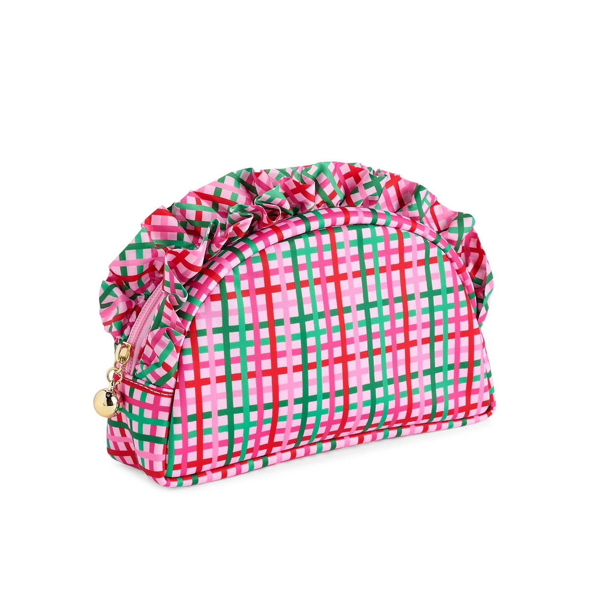 Plaid Ruffle Small Zip Pouch - Multi by Shiraleah