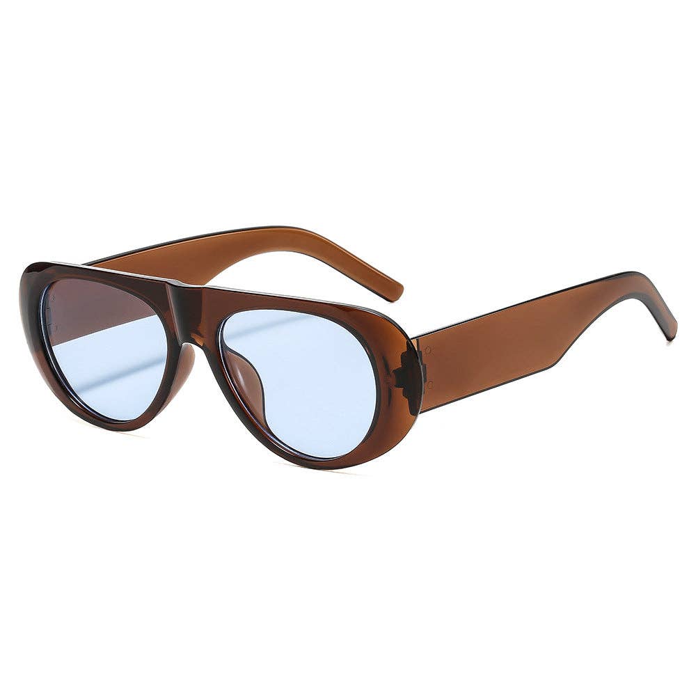 Trendy Oval Sunglasses for Women and Men - UV400 Protection - Transparent Brown Frame with Blue Lens