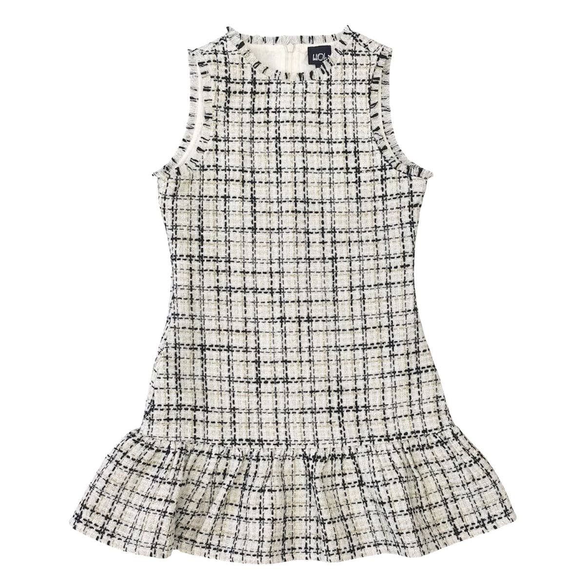 Tweed Ruffle Dress - White & Gold