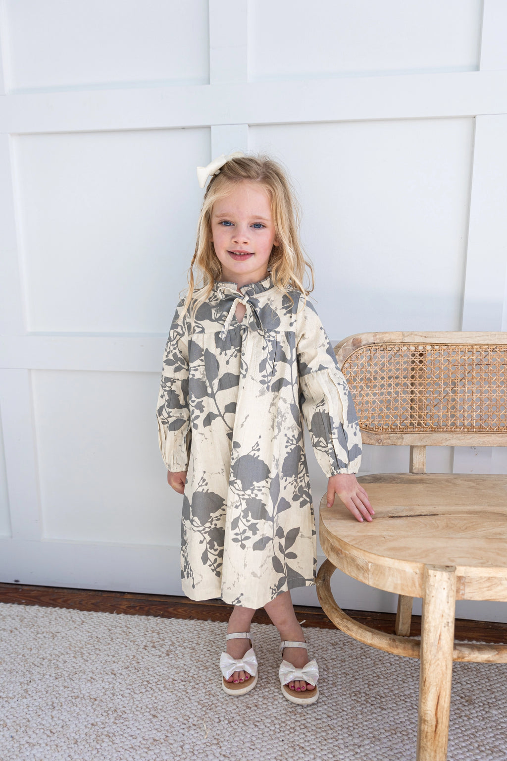 Grey Leaf Printed LS Dress