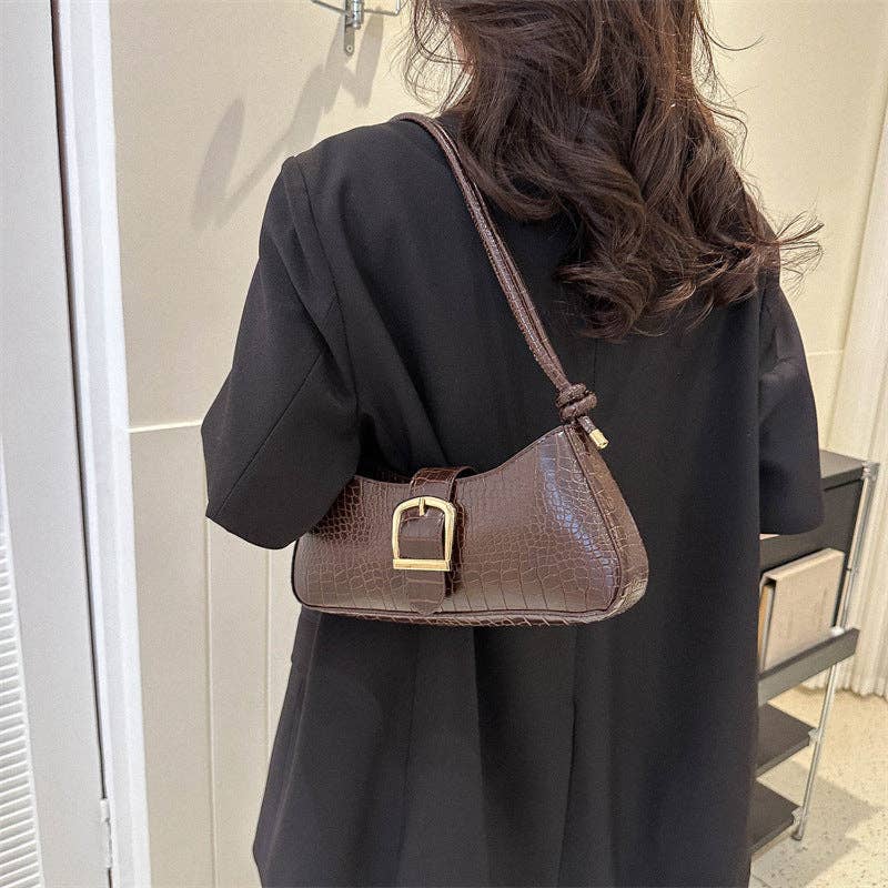 Stylish White PU Shoulder Bag for Women - Chocolate