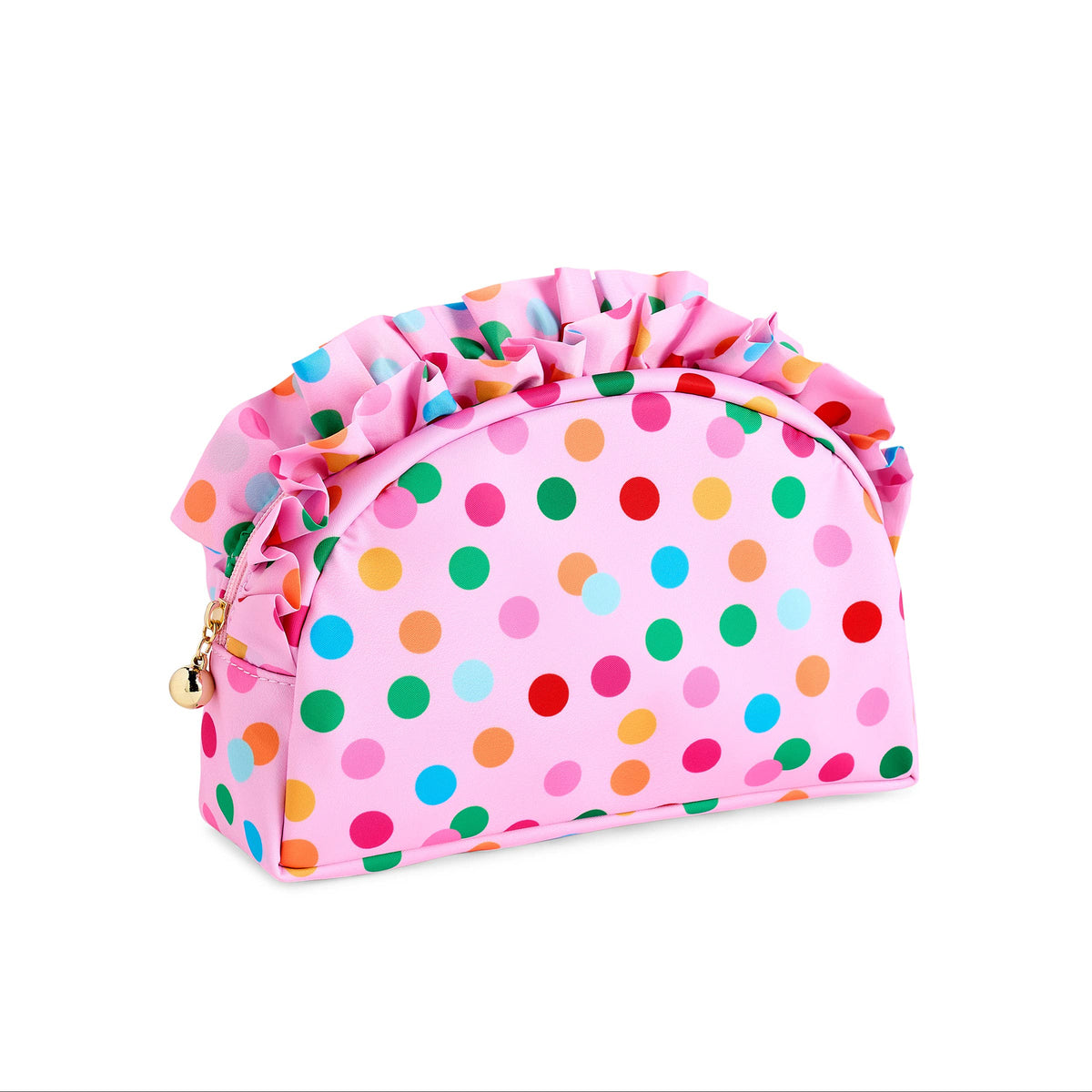 Polka Dot Large Ruffle Zip Pouch - Multi by Shiraleah