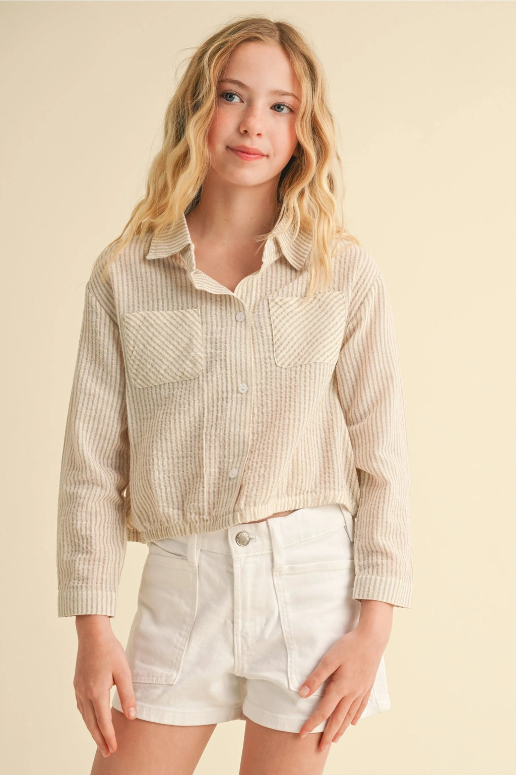 Beige Button Down Drop Shoulder Shirt