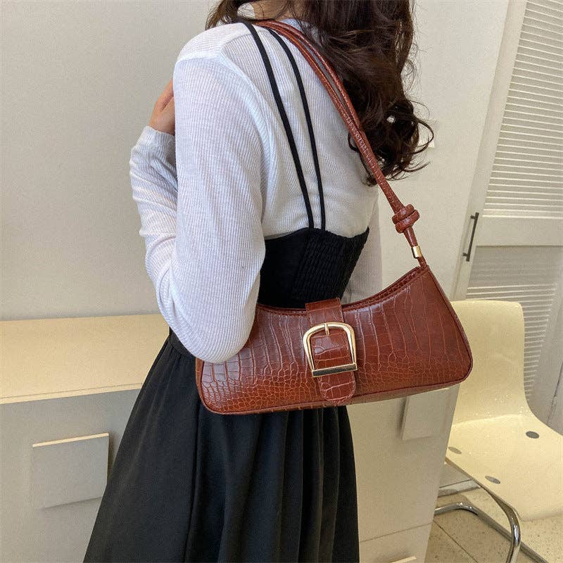 Stylish White PU Shoulder Bag for Women - Brown