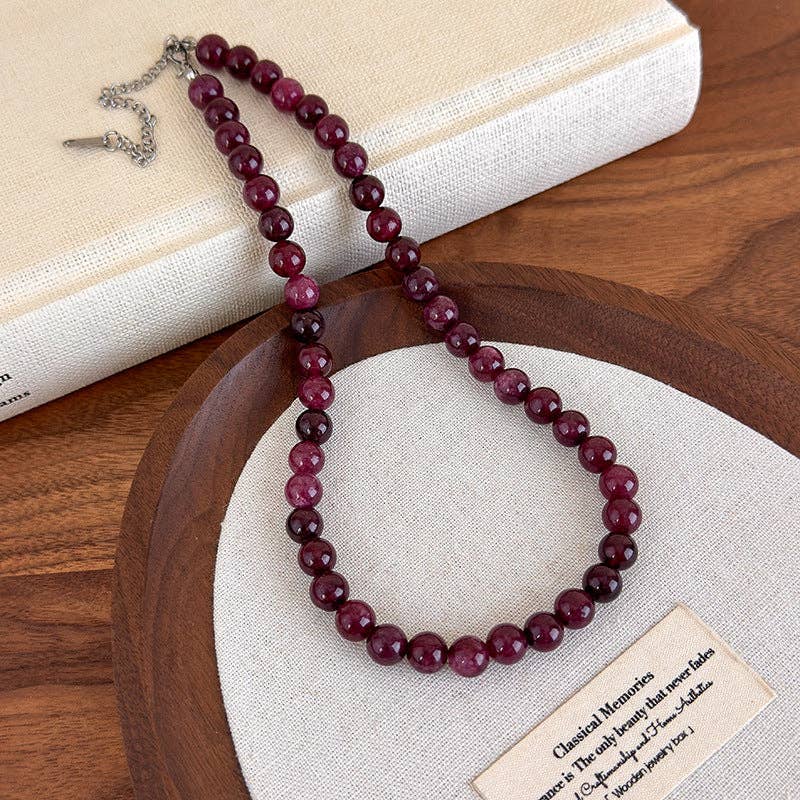 Colorful Natural Stone Bead Necklace Elegant Chic Casual Style - 27505G