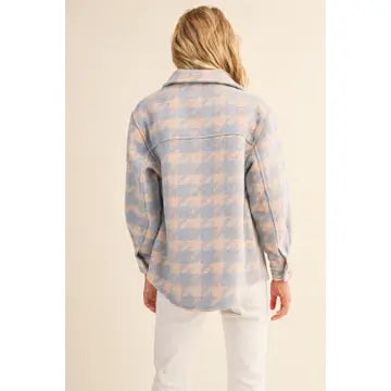 Double Pocket Shacket - Pink/Blue Houndstooth