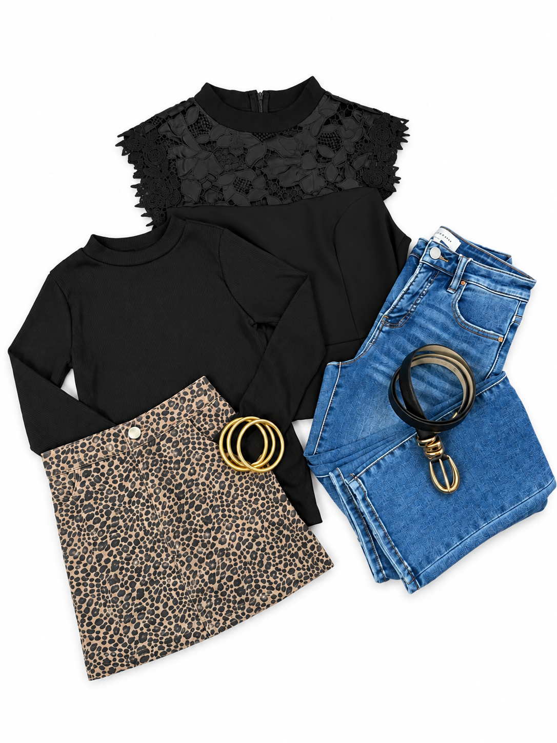 Thermal Knit Mock Neck Basic Top - Black
