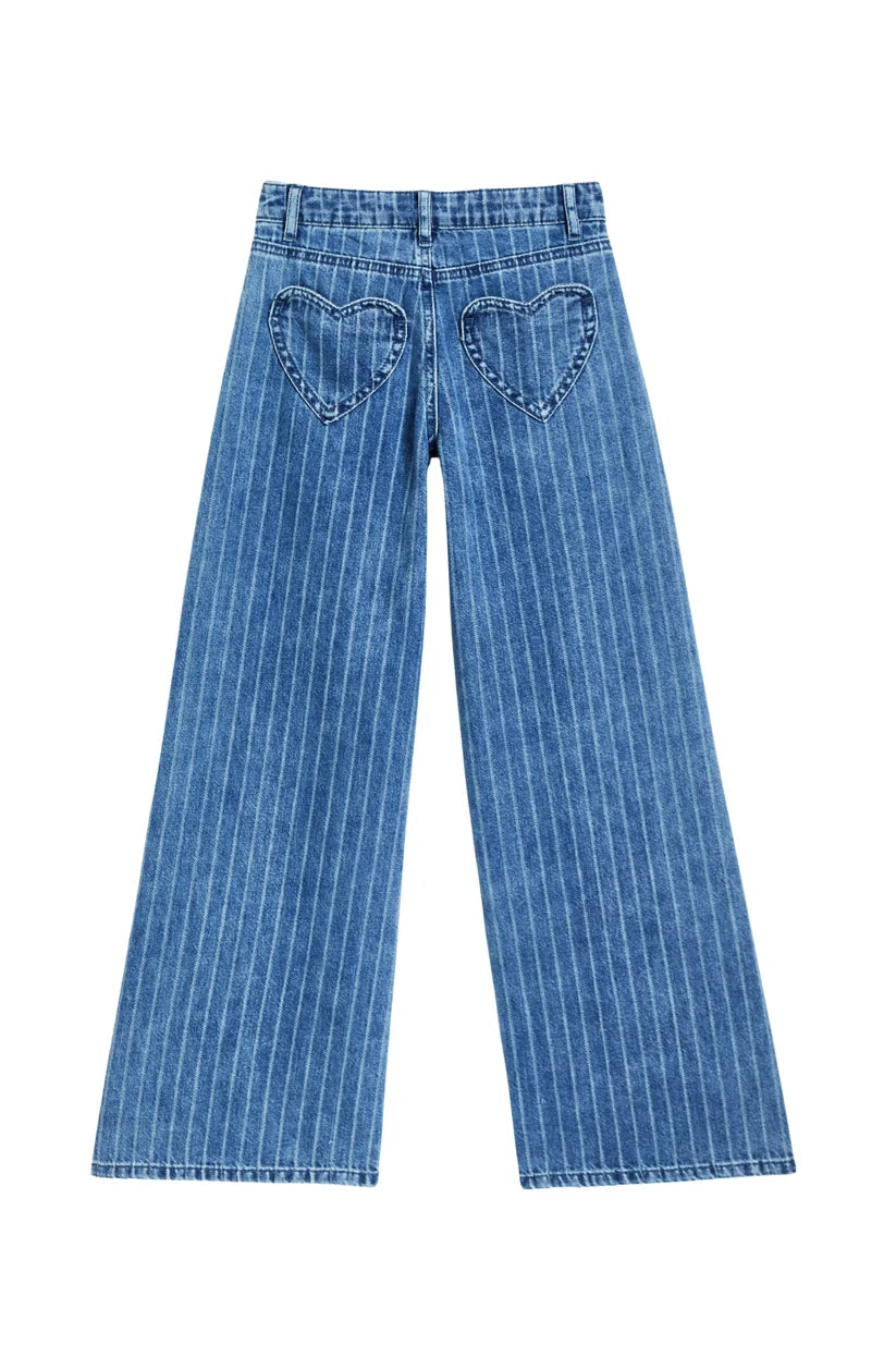 Heart Patch Pocket Wide Leg Jeans