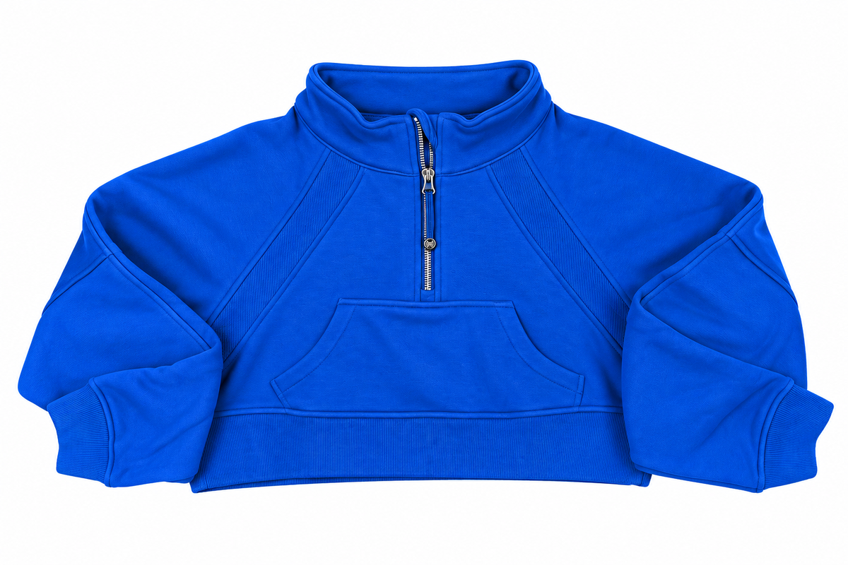 Oversized Cropped 1/4 Zip Sweatshirt in Royal Blue
