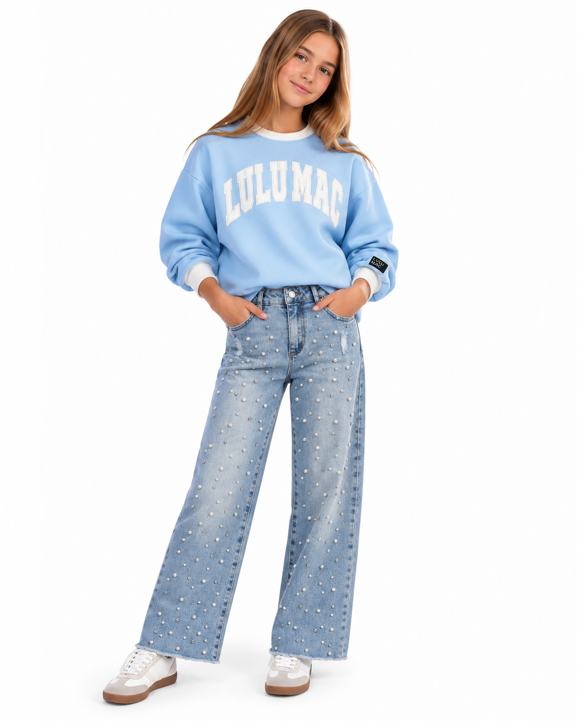 Lulu Mac Color Block Sweatshirt - Light Blue and White
