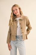 Girls Cropped Field Jacket - Taupe by heart and arrow