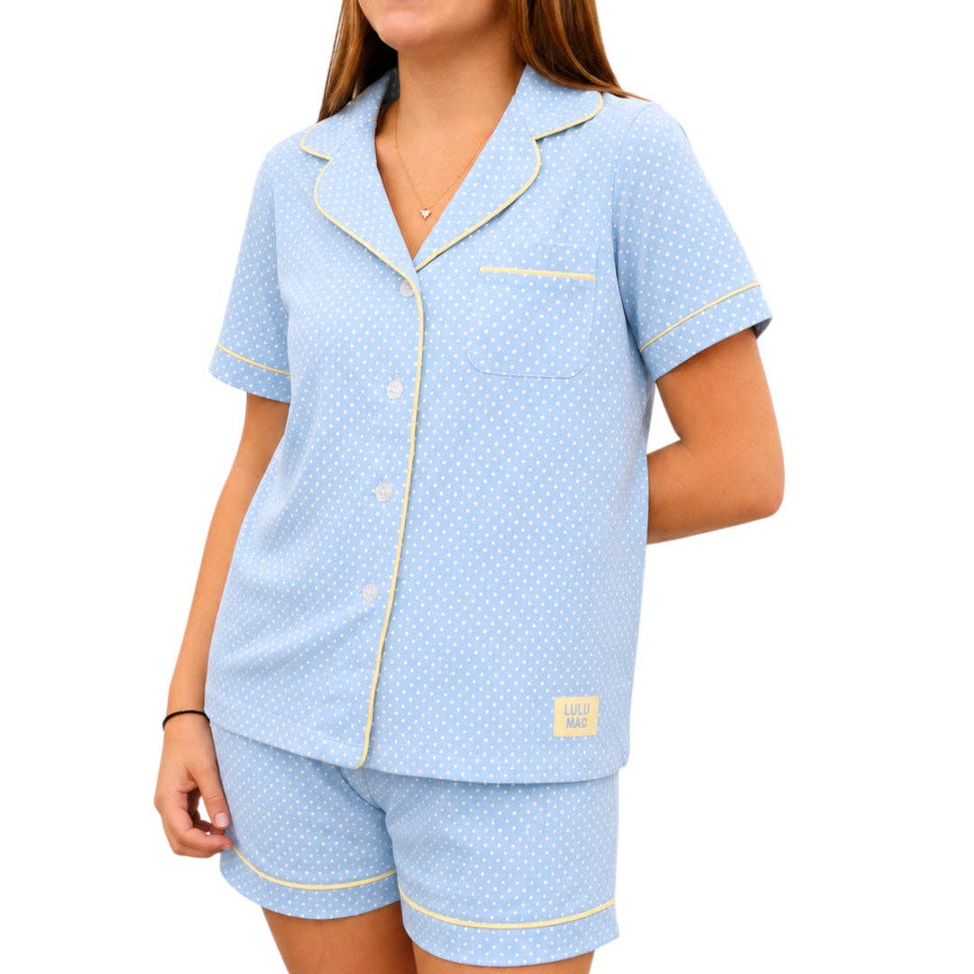Women's Lulu Mac Pajama Set - Light Blue with Butter Dots