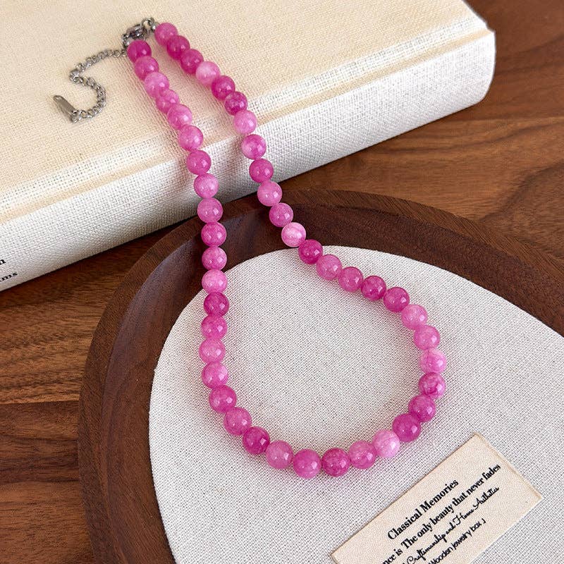 Colorful Natural Stone Bead Necklace Elegant Chic Casual Style - 27505A
