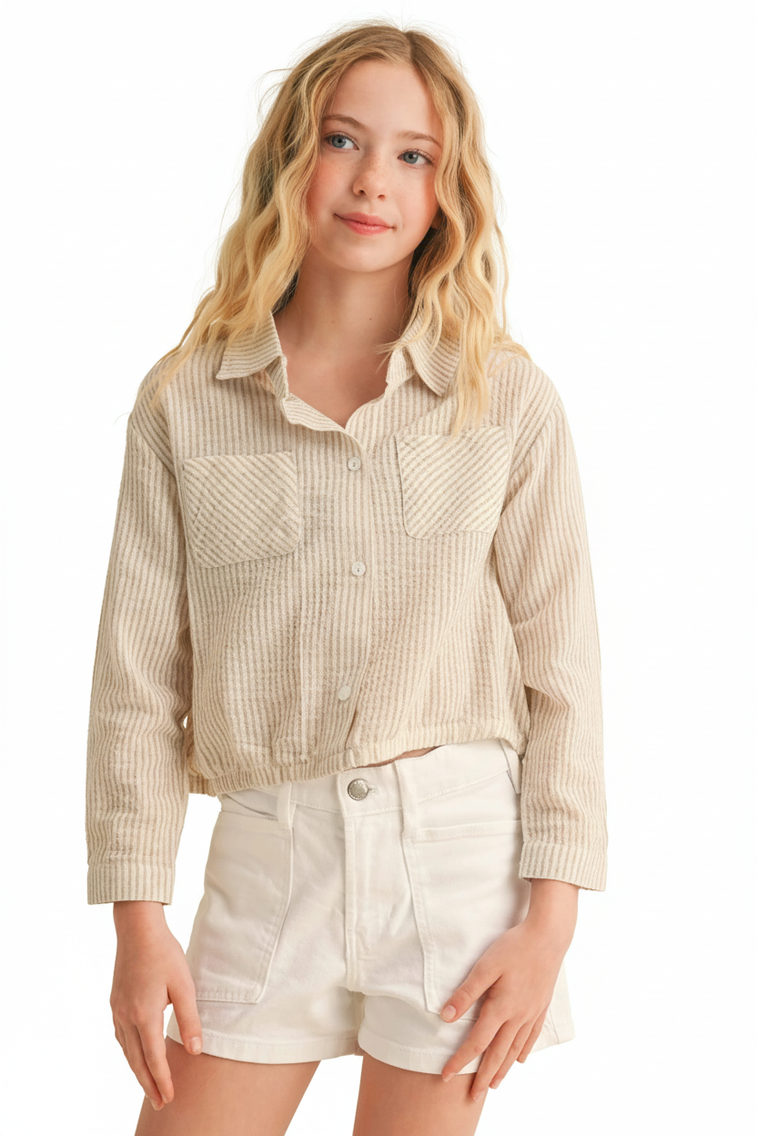 Beige Button Down Drop Shoulder Shirt