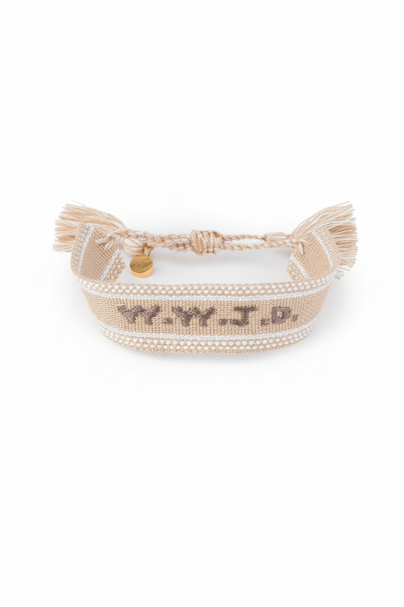 Beige WWJD Embroidered Bracelet