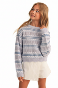 Blue Flower Pointelle Pullover Sweater