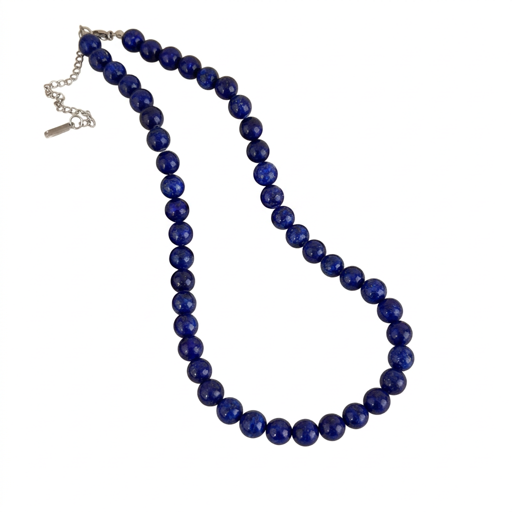Blue natural stone necklace on white
