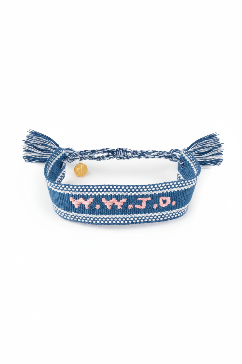 Blue WWJD Embroidered Bracelet