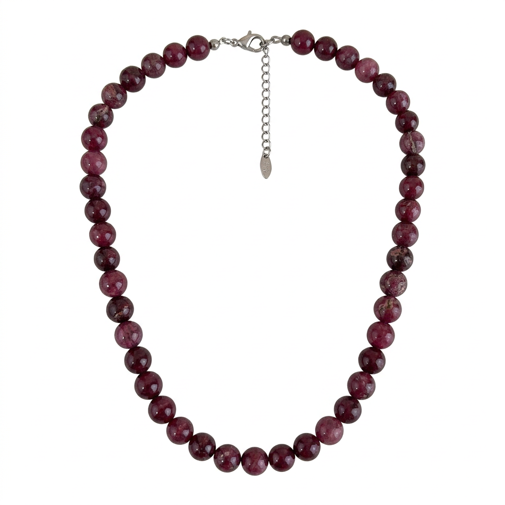 Burgundy natural stone necklace on white
