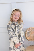 Grey Leaf Printed LS Dress