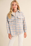 Girls Double Pocket Shacket - Pink/Blue Houndstooth by heart and arrow