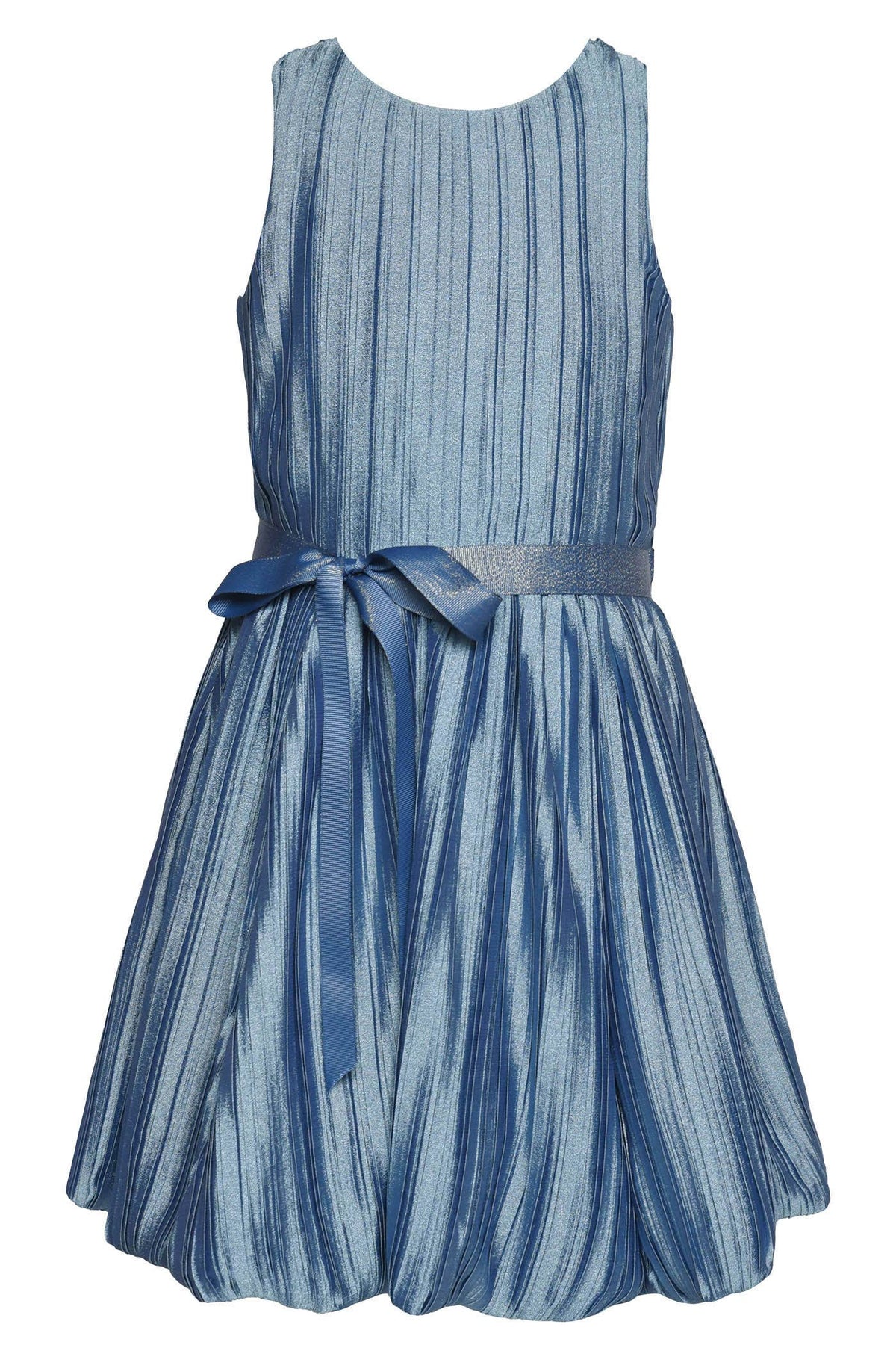 MICRO PLISSE PARTY DRESS WITH BUBBLE HEM AND SASH - Blue by Hannah Banana, Baby Sara