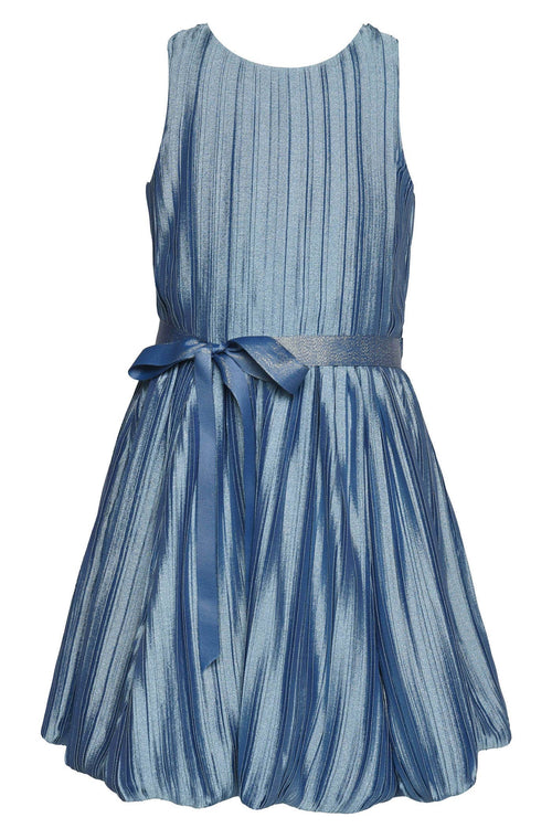 MICRO PLISSE PARTY DRESS WITH BUBBLE HEM AND SASH - Blue by Hannah Banana, Baby Sara