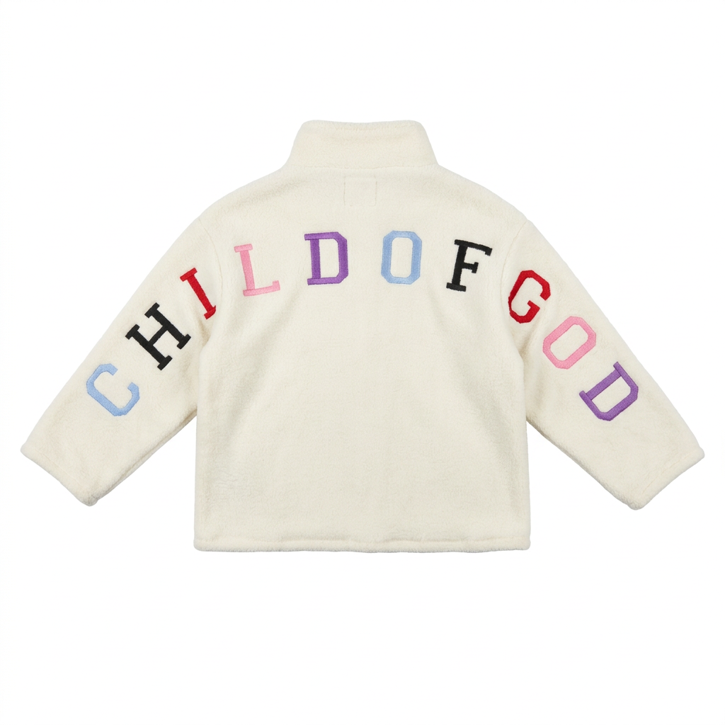 Child of God fleece pullover product-only back view