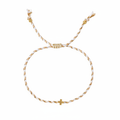 18K STAINLESS STEEL CORDED CROSS CHARM BRACELET - White