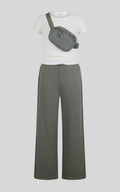 Tween Girls Rib T Shirts with Side Ruching and Wide Pant Set - White Dove/Mountain Sage by 90 Degree by Reflex & Yogalicious