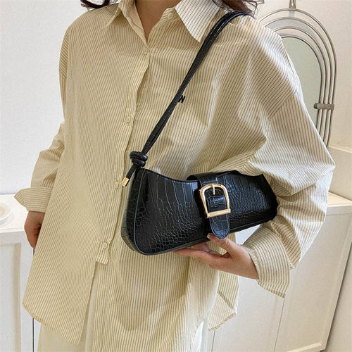 Stylish White PU Shoulder Bag for Women - Black