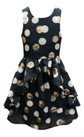 Fit and Flare Polka Dot Dress with front skirt ruffles - Black by Hannah Banana, Baby Sara