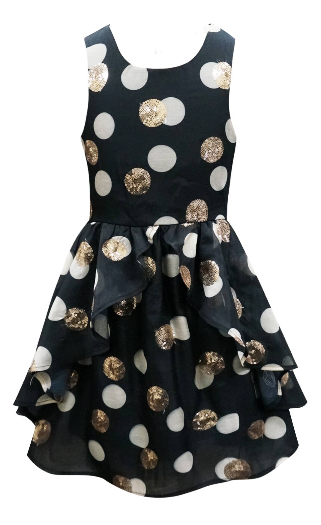 Fit and Flare Polka Dot Dress with front skirt ruffles - Black by Hannah Banana, Baby Sara