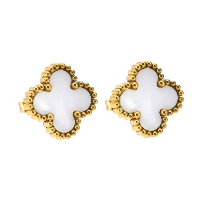 VINTAGE CLOVER  STUD EARRINGS - White by JOSSLYN by wall to wall