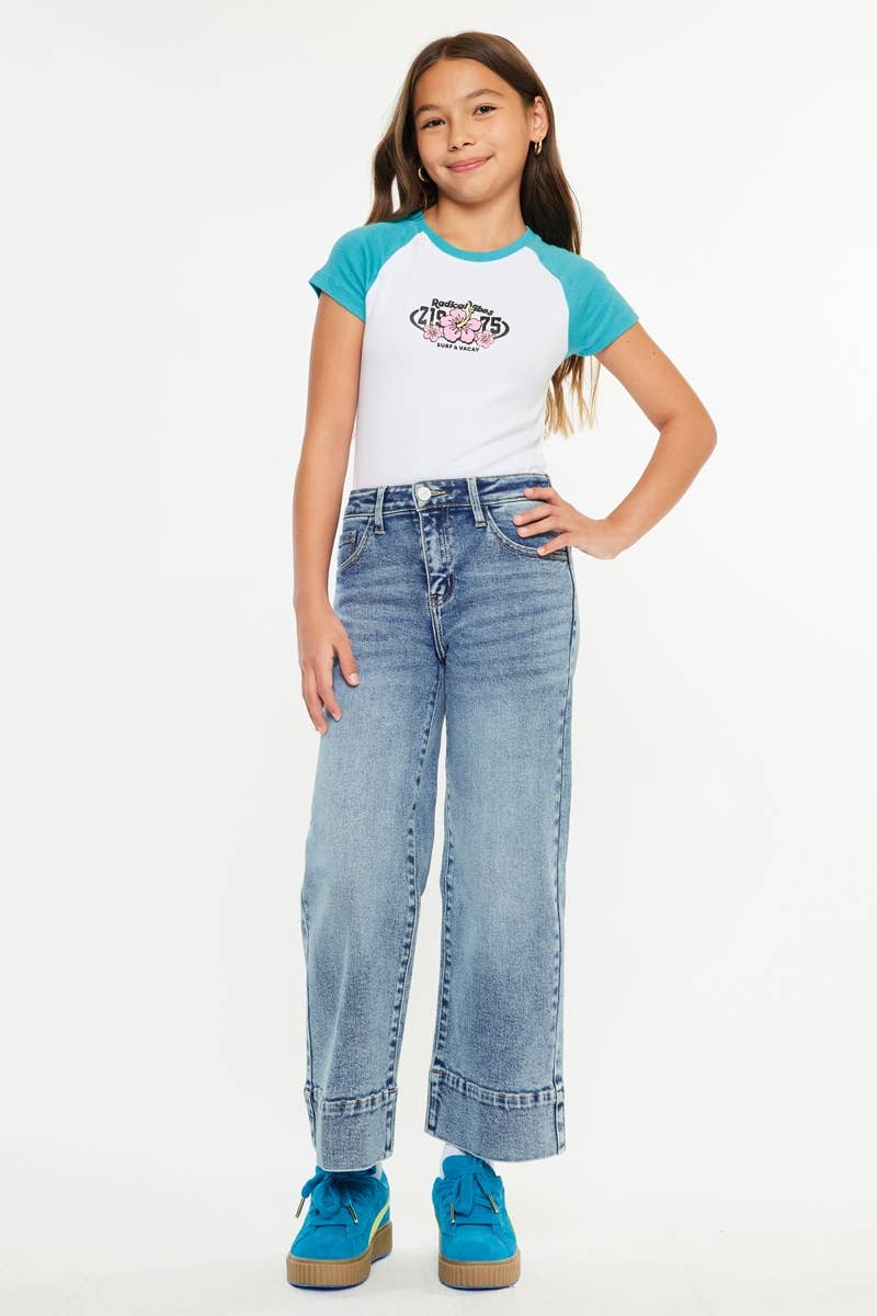 Youth High Rise Crop Wide Leg Jeans - Dark