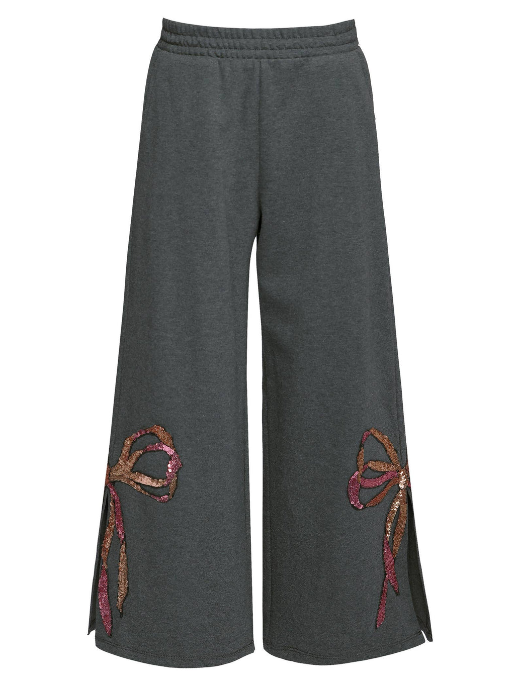 Sequin Bow Knit Pants W/ Side Leg Slits - Charcoal by Hannah Banana, Baby Sara