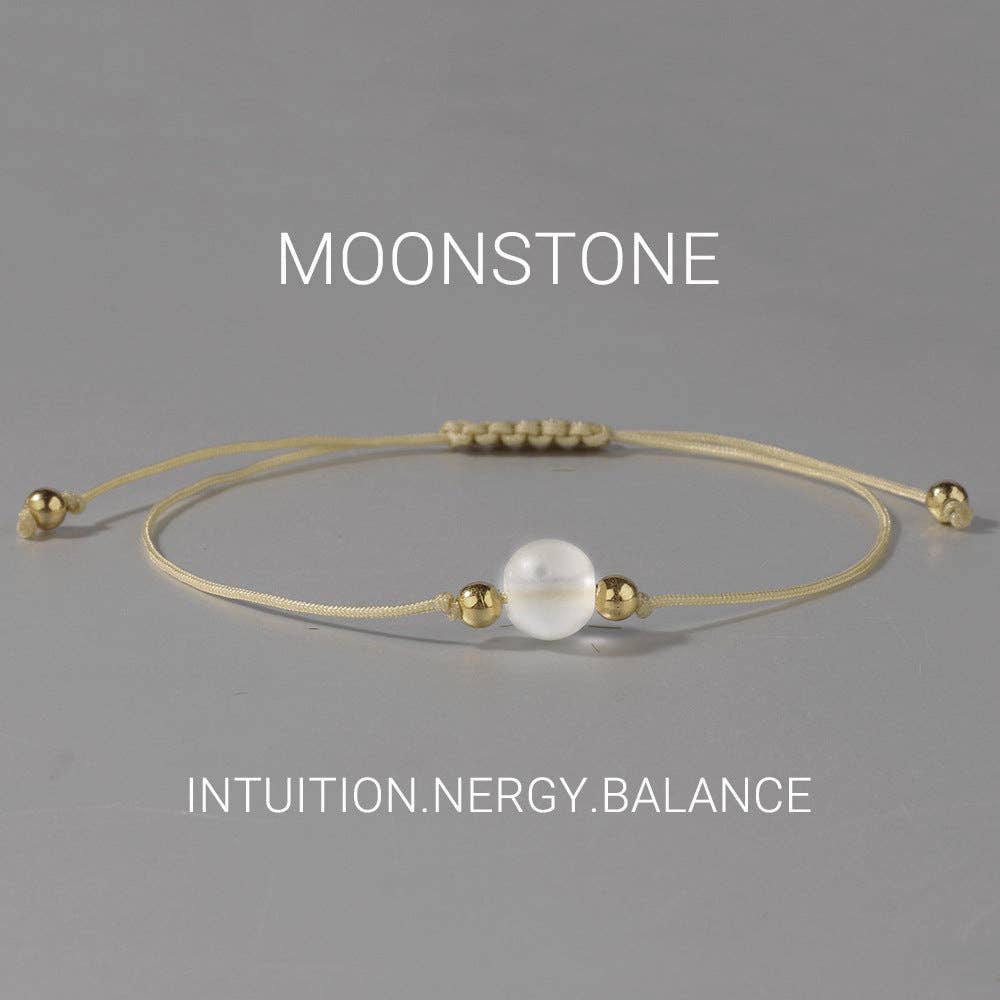Natural Stone Braided Bracelet Minimalist Design Moonstone Wristband - L1424