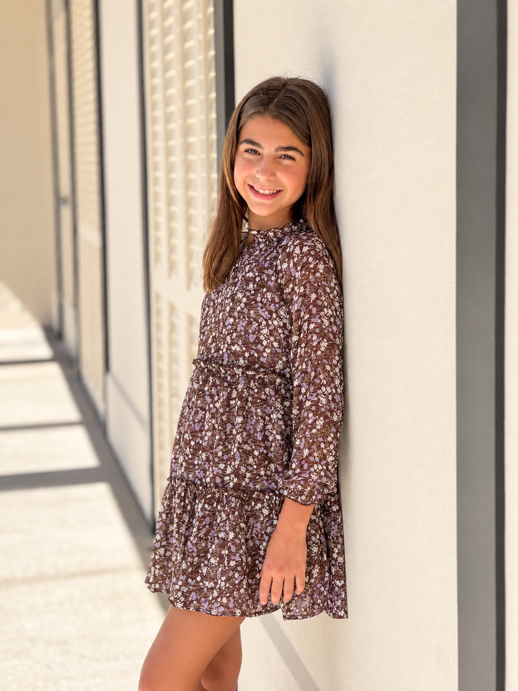 Chestnut+Violet Floral Peasant Dress