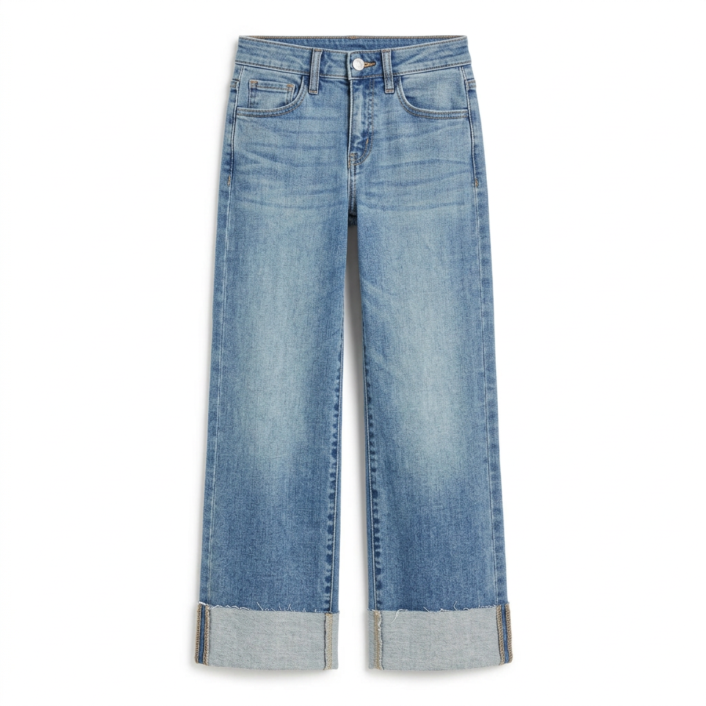Medium wash cropped wide-leg jeans