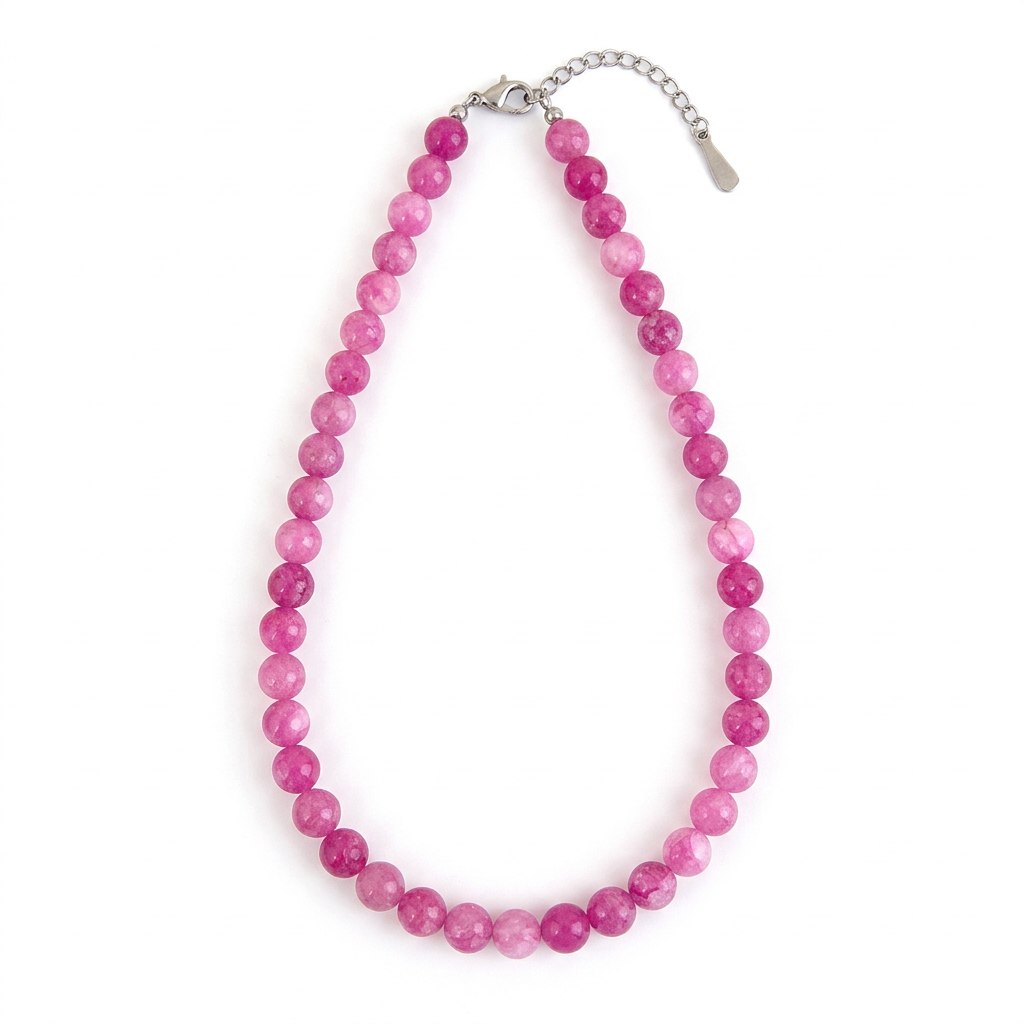 Pink natural stone necklace on white