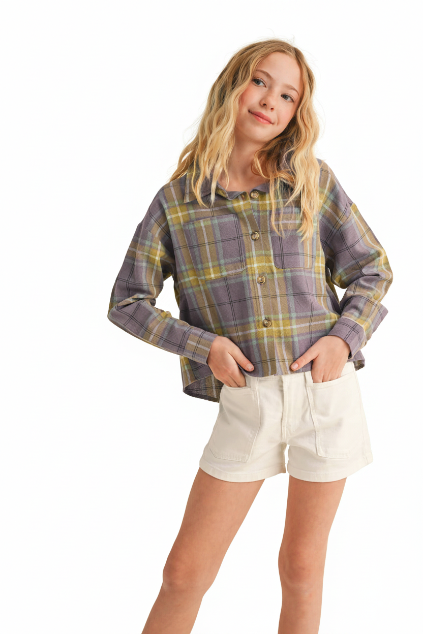Purple, Yellow, Green + Teal  Two Pocket Short Shirt
