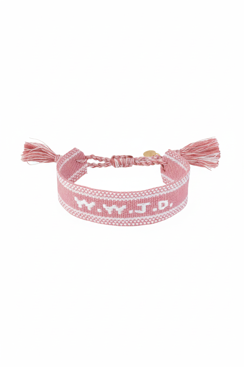 Pink WWJD Embroidered Bracelet